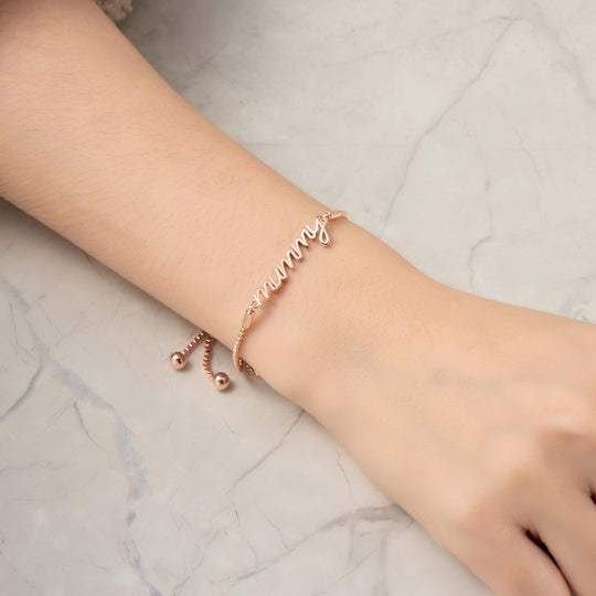 Rose Gold Plated Mummy Bracelet Created with Zircondia® Crystals - Philip Jones Jewellery