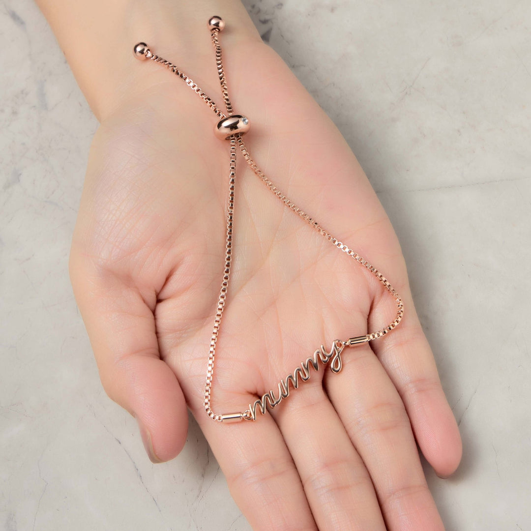 Rose Gold Plated Mummy Bracelet Created with Zircondia® Crystals - Philip Jones Jewellery