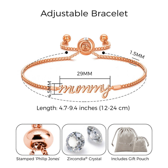 Rose Gold Plated Mummy Bracelet Created with Zircondia® Crystals - Philip Jones Jewellery