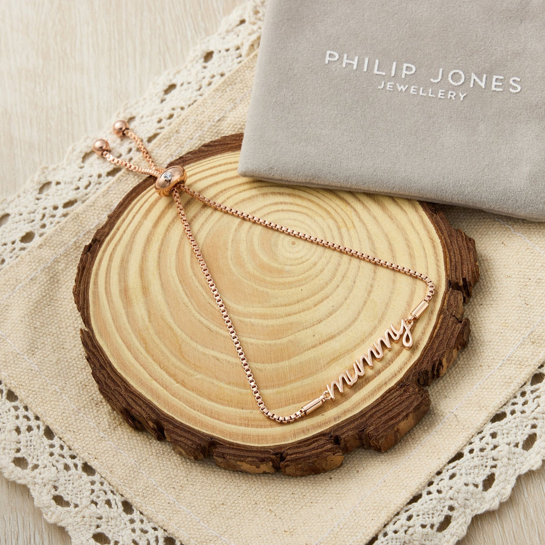 Rose Gold Plated Mummy Bracelet Created with Zircondia® Crystals - Philip Jones Jewellery