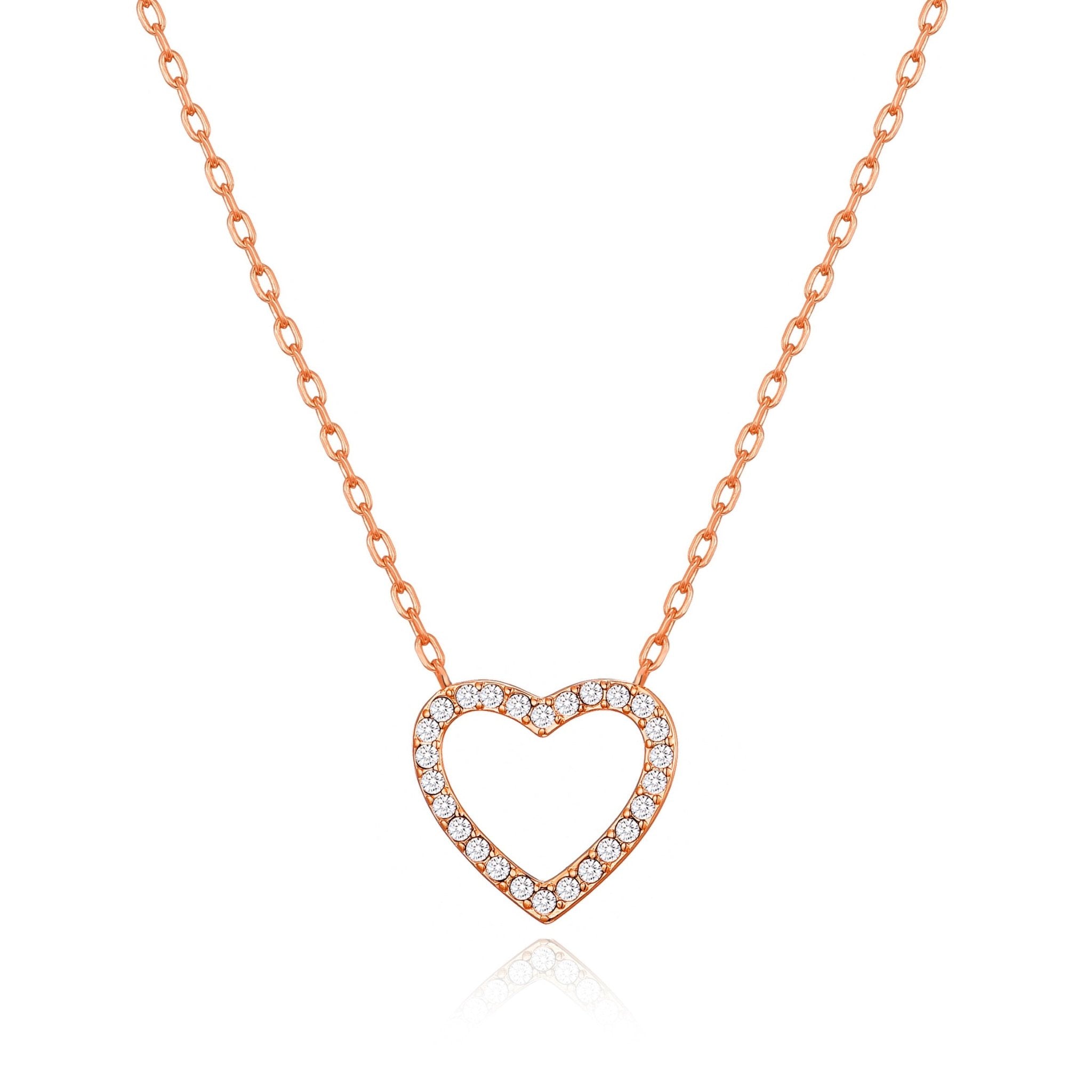 Rose Gold Plated Open Heart Necklace Created with Zircondia® Crystals - Philip Jones Jewellery