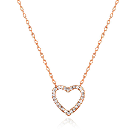 Rose Gold Plated Open Heart Necklace Created with Zircondia® Crystals - Philip Jones Jewellery