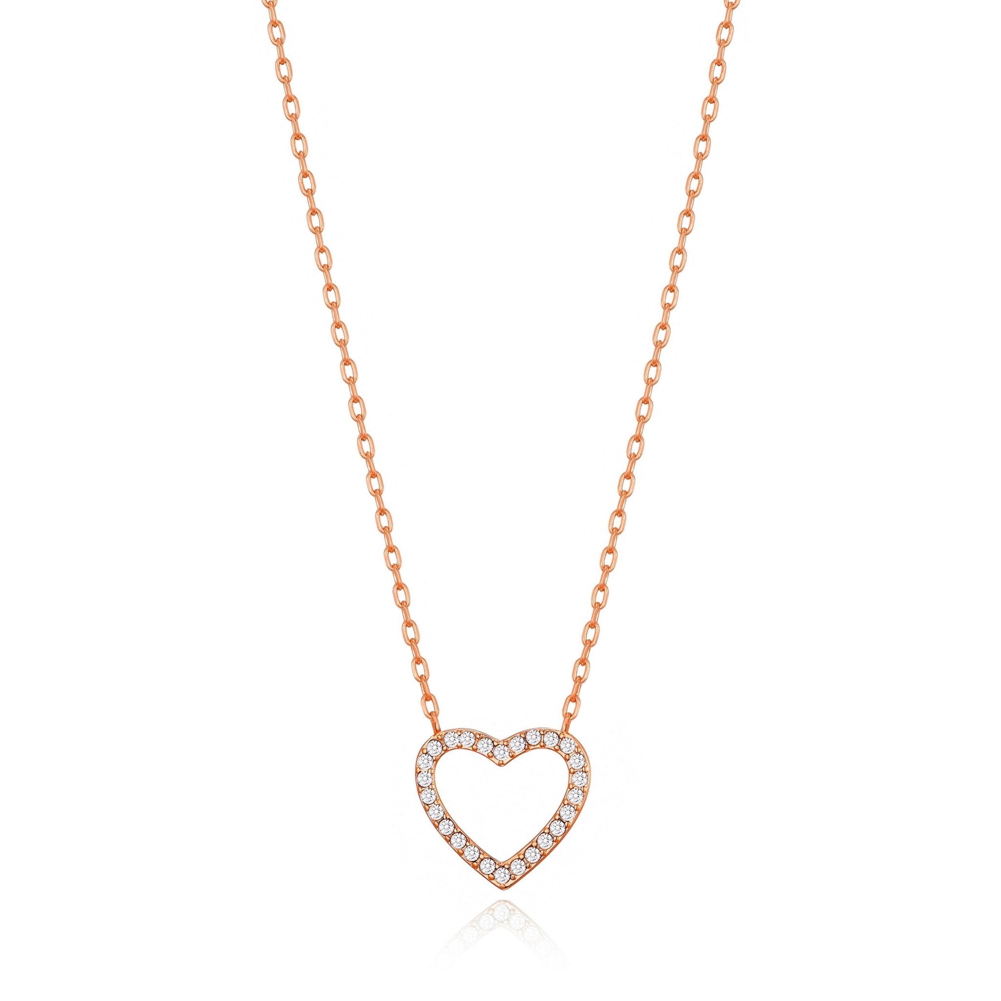 Rose Gold Plated Open Heart Necklace Created with Zircondia® Crystals - Philip Jones Jewellery