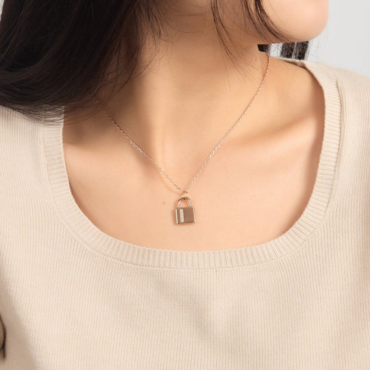 Rose Gold Plated Padlock Necklace Created with Zircondia® Crystals - Philip Jones Jewellery