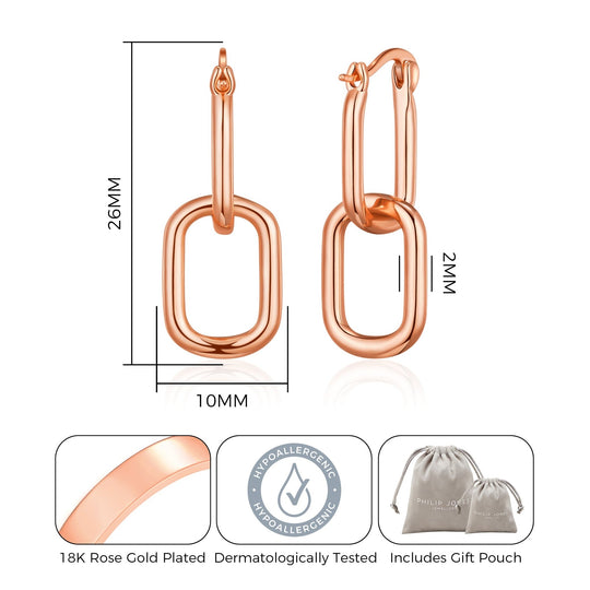 Rose Gold Plated Paperclip Earrings - Philip Jones Jewellery