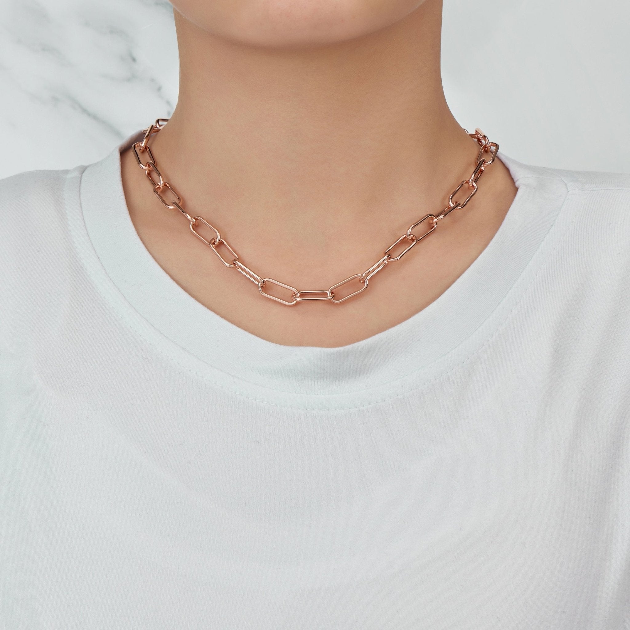 Rose Gold Plated Paperclip Necklace - Philip Jones Jewellery