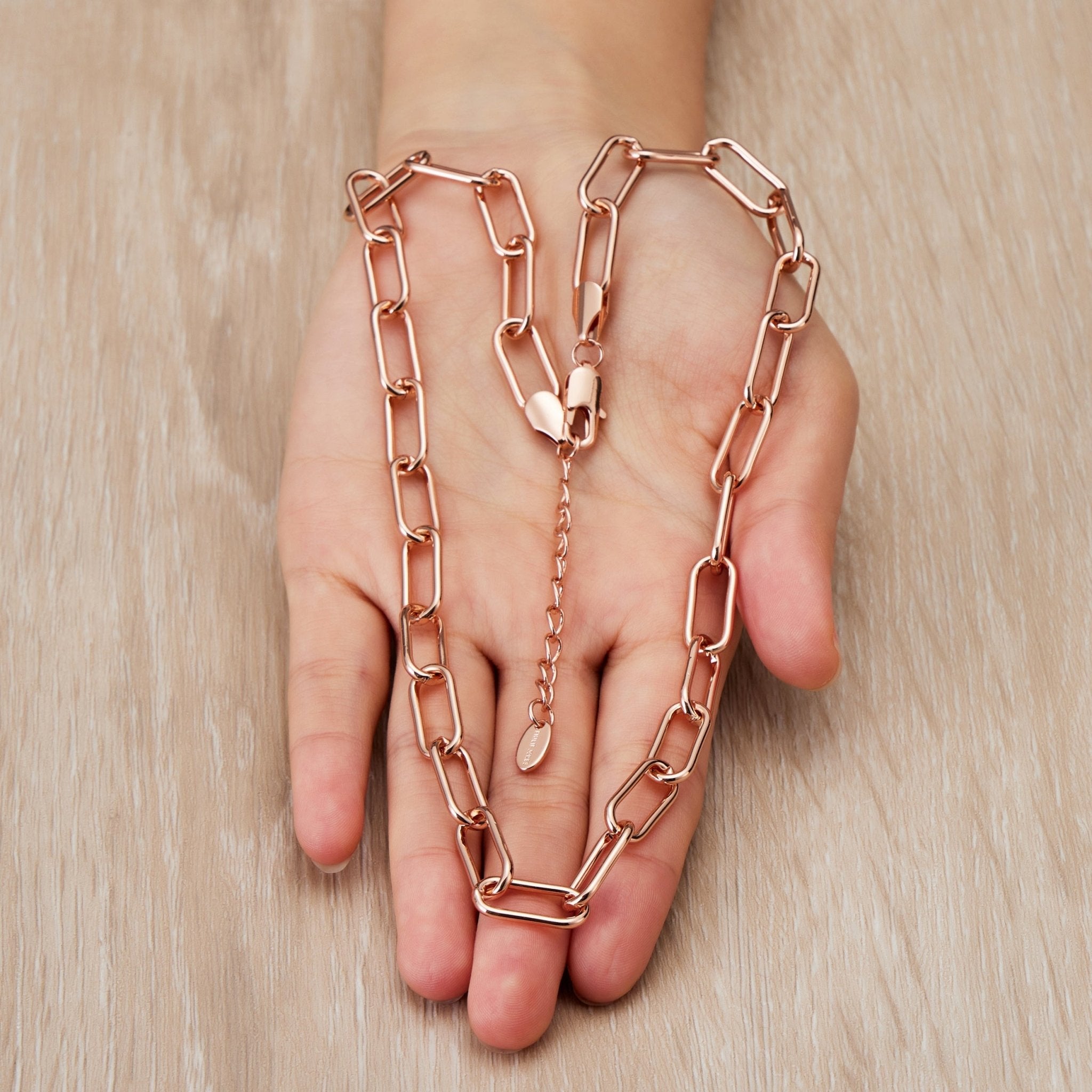 Rose Gold Plated Paperclip Necklace - Philip Jones Jewellery