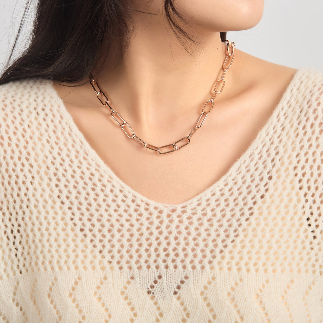 Rose Gold Plated Paperclip Necklace - Philip Jones Jewellery