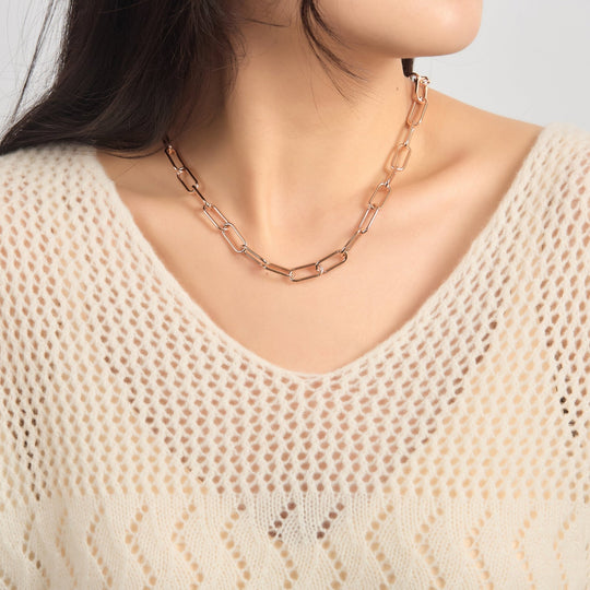 Rose Gold Plated Paperclip Necklace - Philip Jones Jewellery