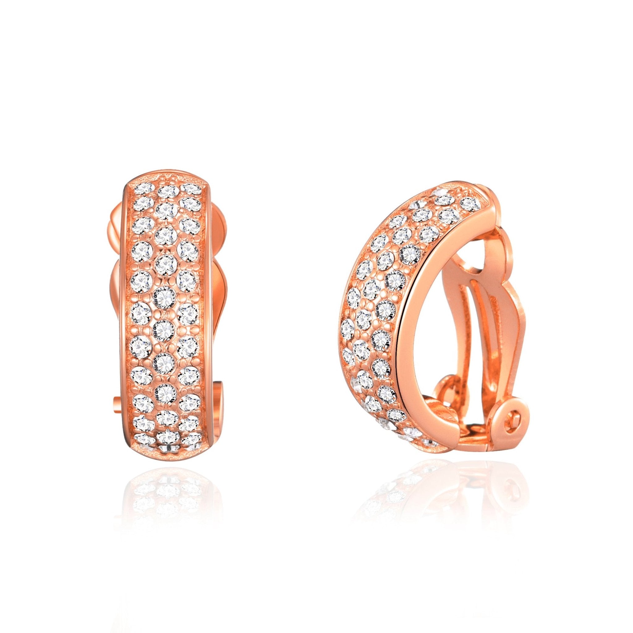 Rose Gold Plated Pave Clip On Earrings Created with Zircondia® Crystals - Philip Jones Jewellery