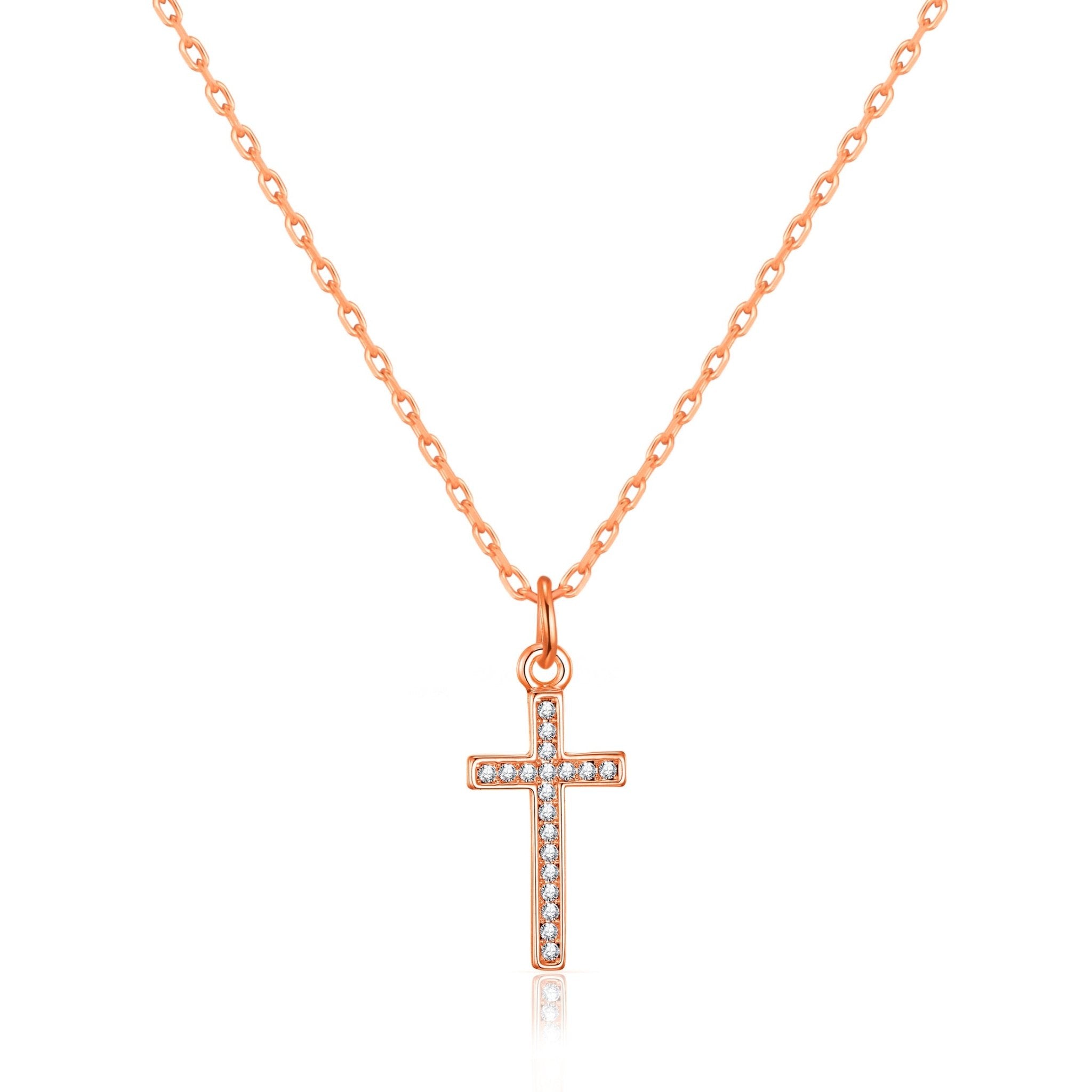 Rose Gold Plated Pave Crystal Cross Necklace Created with Zircondia® Crystals - Philip Jones Jewellery