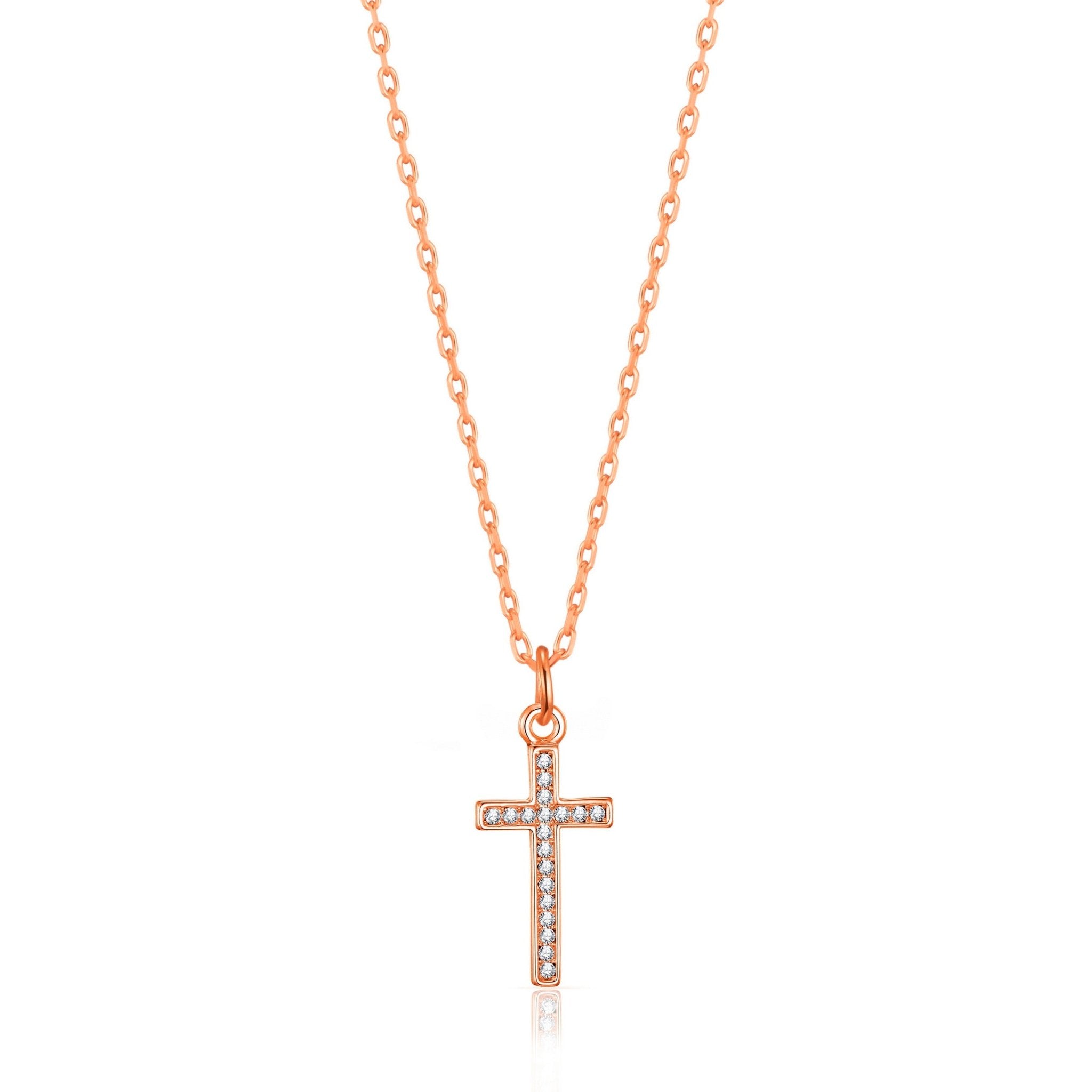 Rose Gold Plated Pave Crystal Cross Necklace Created with Zircondia® Crystals - Philip Jones Jewellery