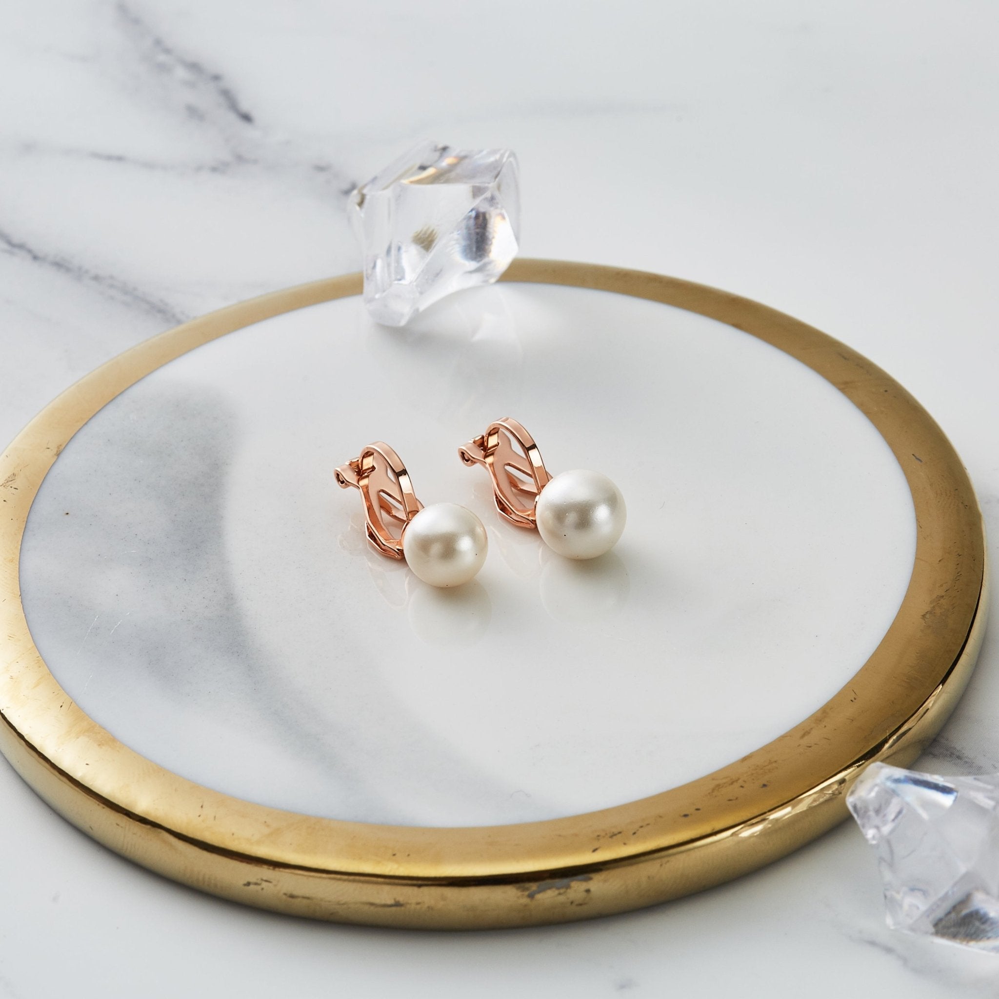 Rose Gold Plated Pearl Clip On Earrings - Philip Jones Jewellery