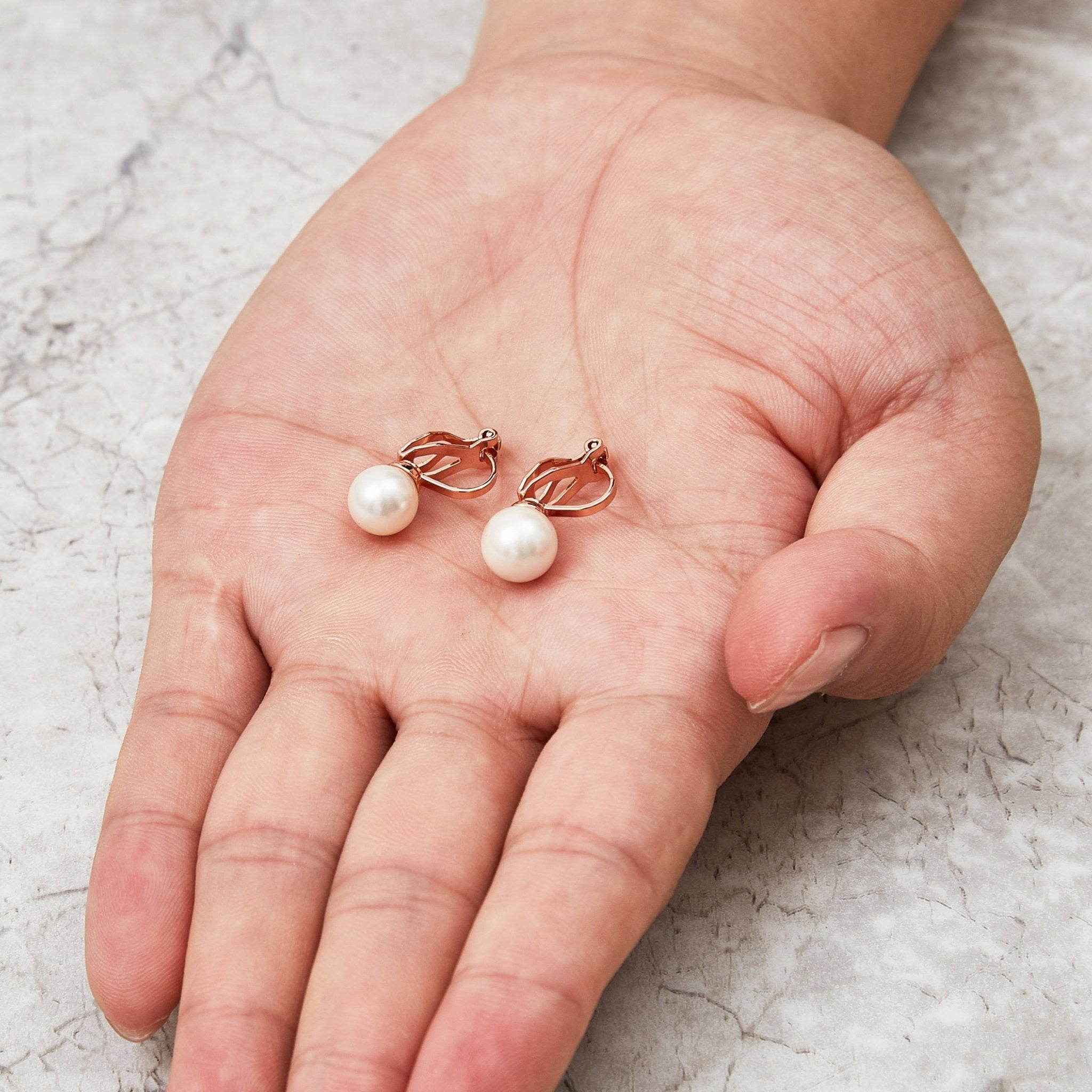 Rose Gold Plated Pearl Clip On Earrings - Philip Jones Jewellery