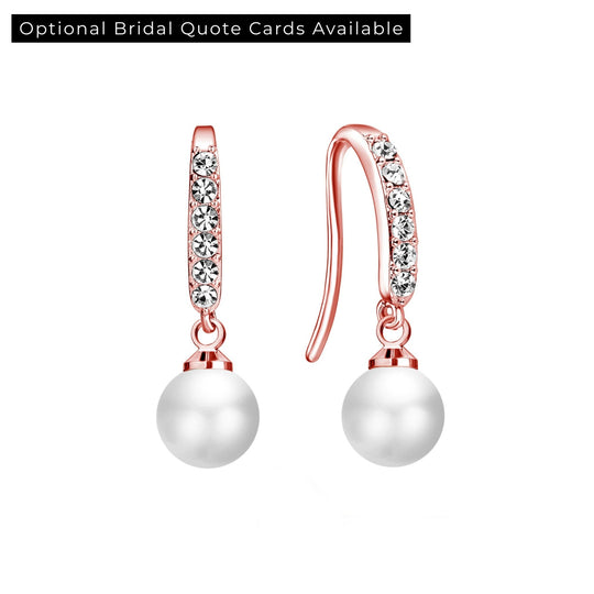 Rose Gold Plated Pearl Drop Bridal Earrings Created with Zircondia® Crystals - Philip Jones Jewellery