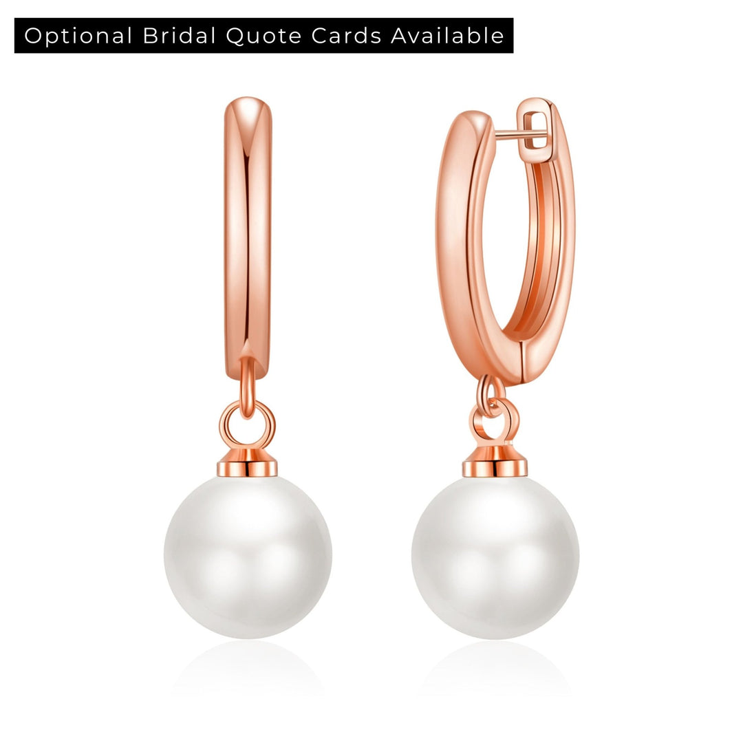 Rose Gold Plated Pearl Drop Bridal Hoop Earrings - Philip Jones Jewellery