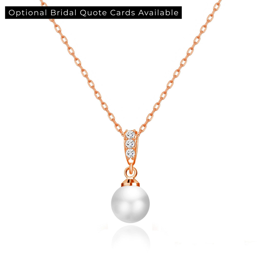 Rose Gold Plated Pearl Drop Bridal Necklace Created with Zircondia® Crystals - Philip Jones Jewellery
