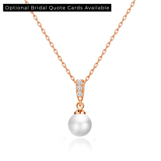 Rose Gold Plated Pearl Drop Bridal Necklace Created with Zircondia® Crystals - Philip Jones Jewellery