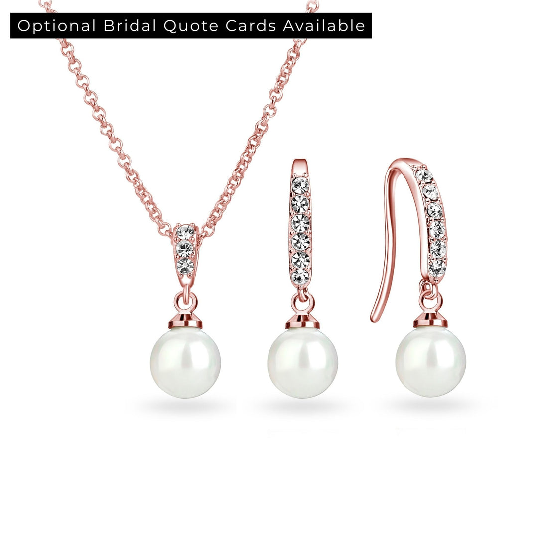 Rose Gold Plated Pearl Drop Bridal Set Created with Zircondia® Crystals - Philip Jones Jewellery