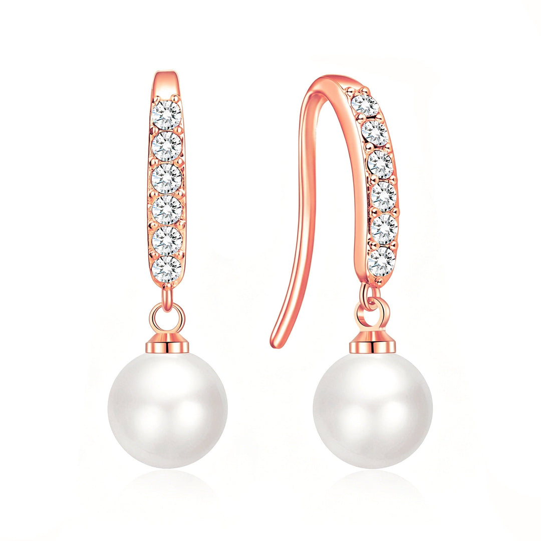 Rose Gold Plated Pearl Drop Earrings Created with Zircondia® Crystals - Philip Jones Jewellery