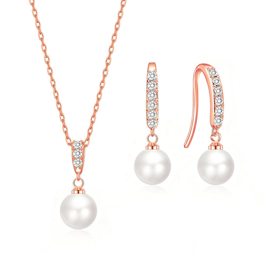 Rose Gold Plated Pearl Drop Set Created with Zircondia® Crystals - Philip Jones Jewellery