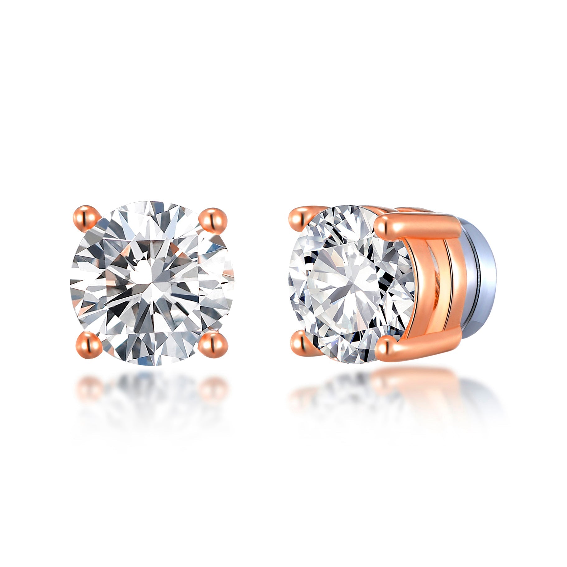 Rose Gold Plated Round Magnetic Clip On Stud Earrings Created with Zircondia® Crystals - Philip Jones Jewellery