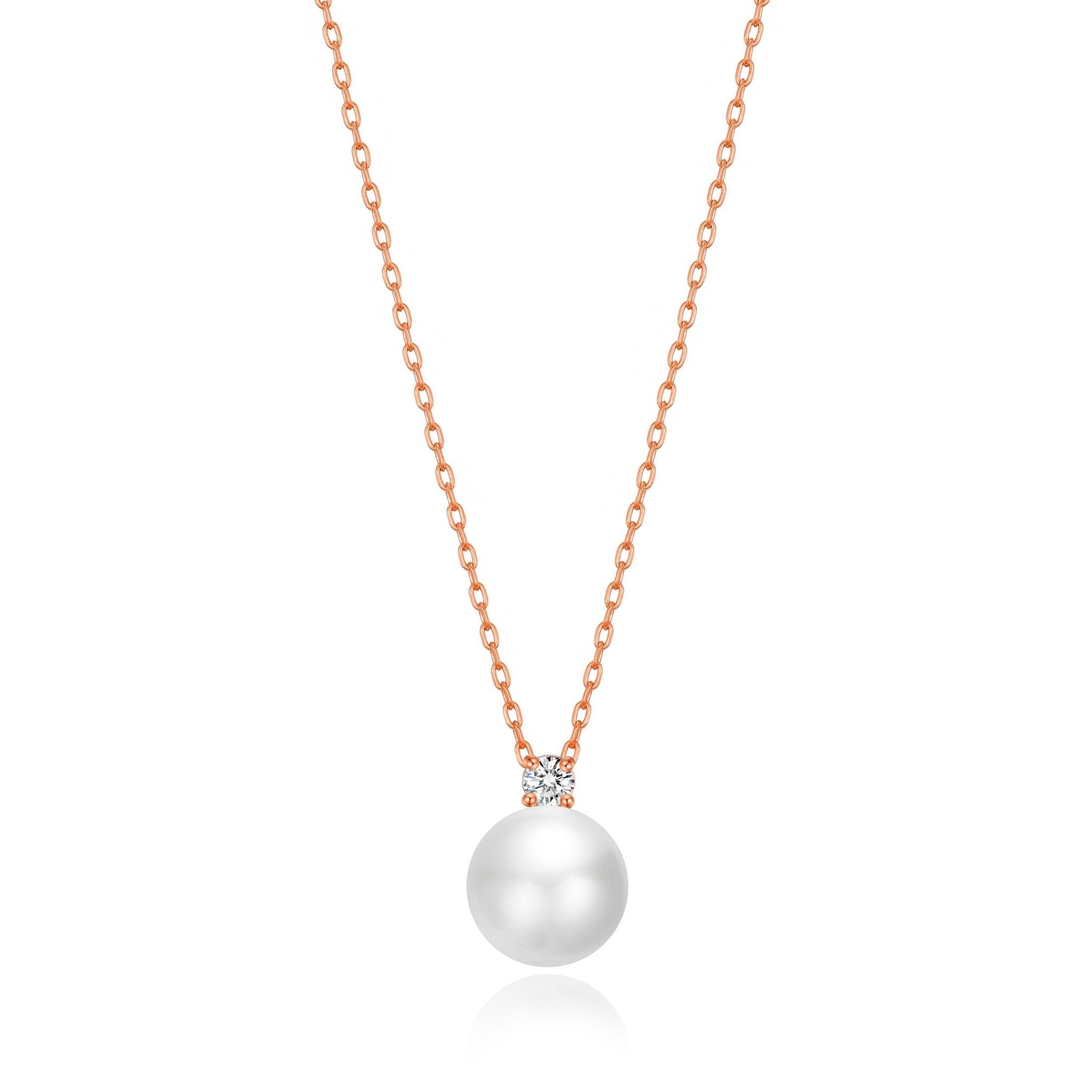 Rose Gold Plated Round Shell Pearl Necklace Created with Zircondia® Crystals - Philip Jones Jewellery