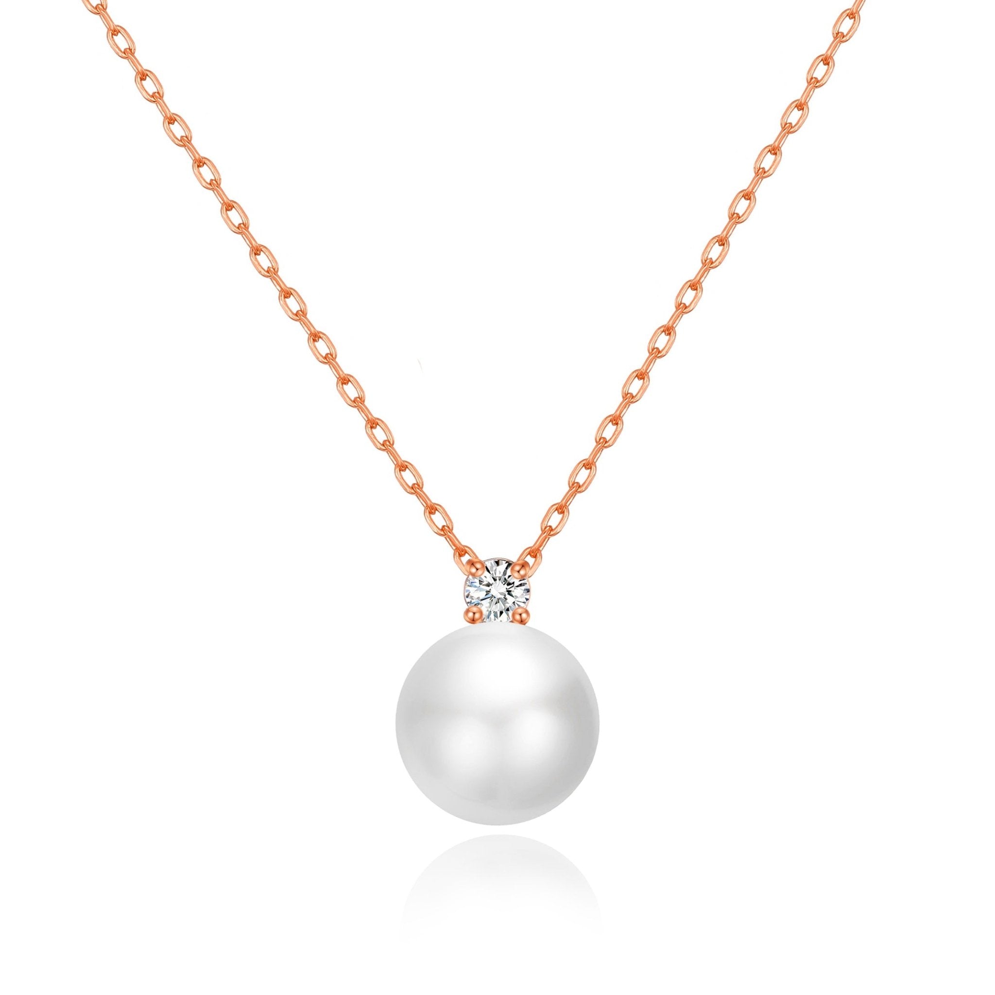 Rose Gold Plated Round Shell Pearl Necklace Created with Zircondia® Crystals - Philip Jones Jewellery