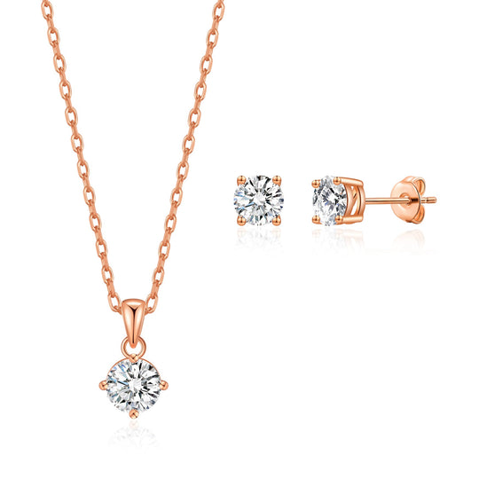 Rose Gold Plated Round Solitaire Set Created with Zircondia® Crystals - Philip Jones Jewellery