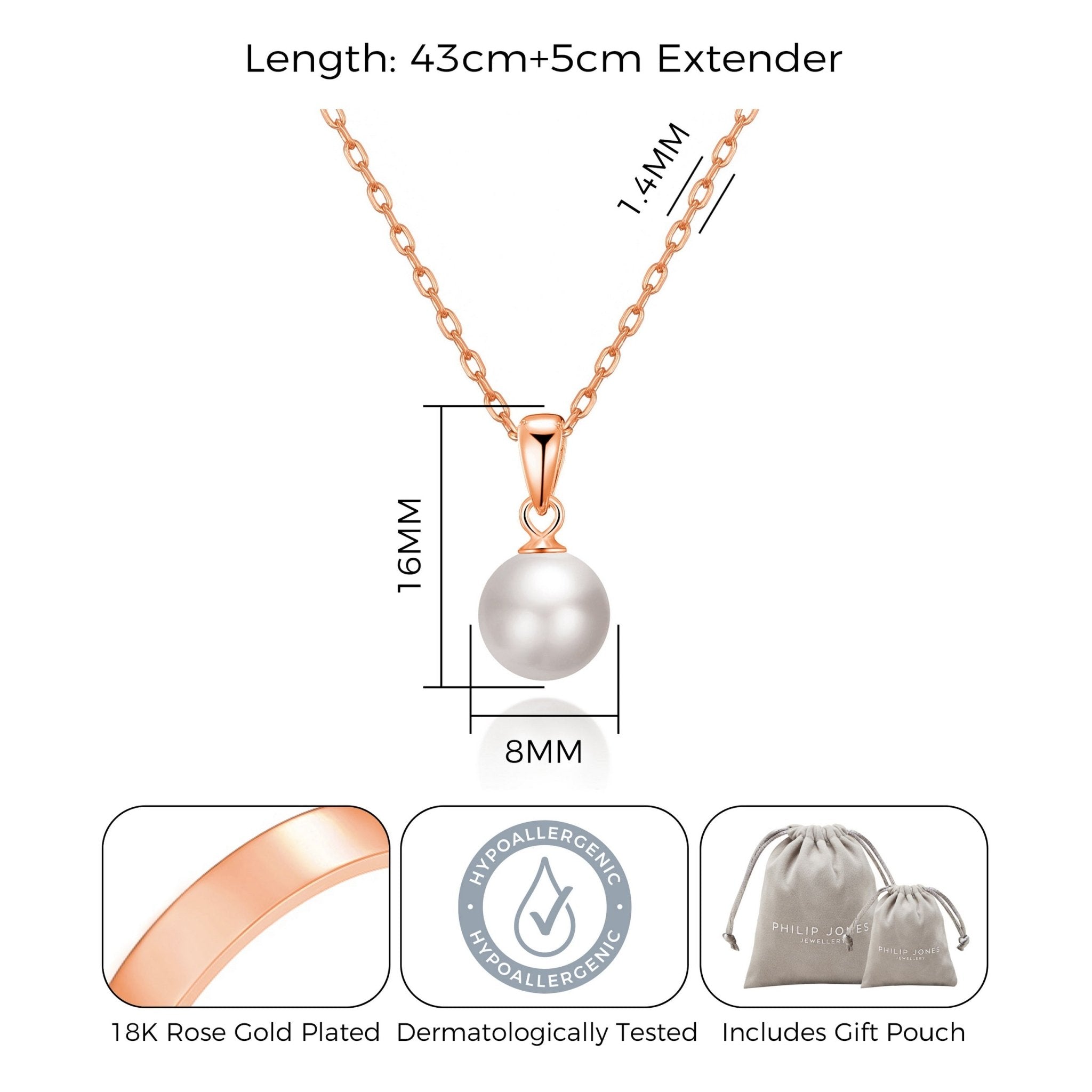 Rose Gold Plated Shell Pearl Necklace - Philip Jones Jewellery