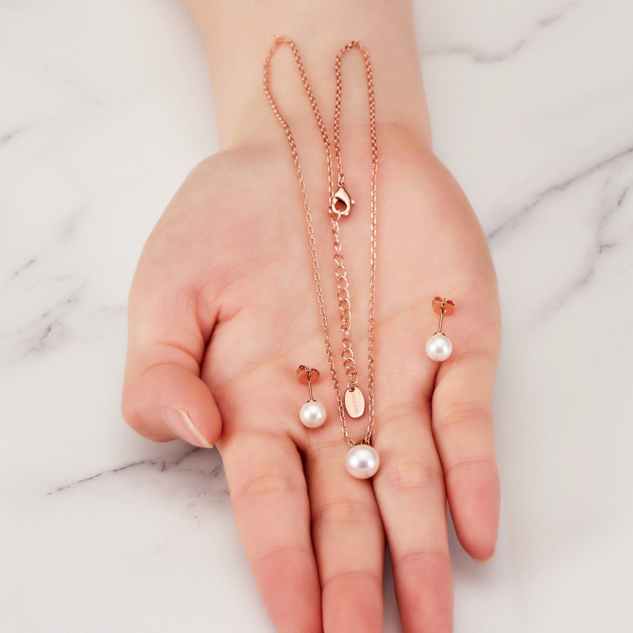 Rose Gold Plated Shell Pearl Set - Philip Jones Jewellery