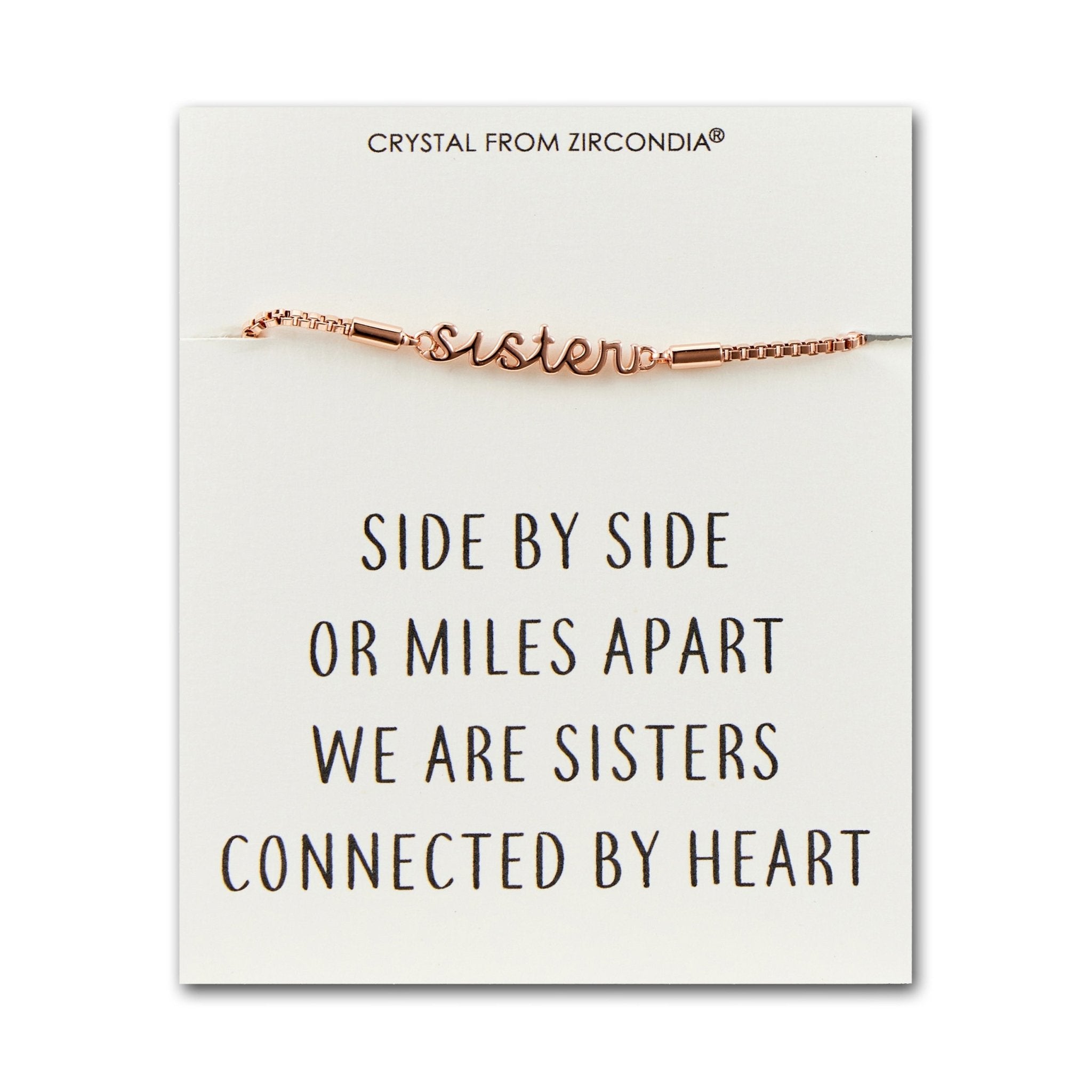 Rose Gold Plated Sister Bracelet with Quote Card Created with Zircondia® Crystals - Philip Jones Jewellery