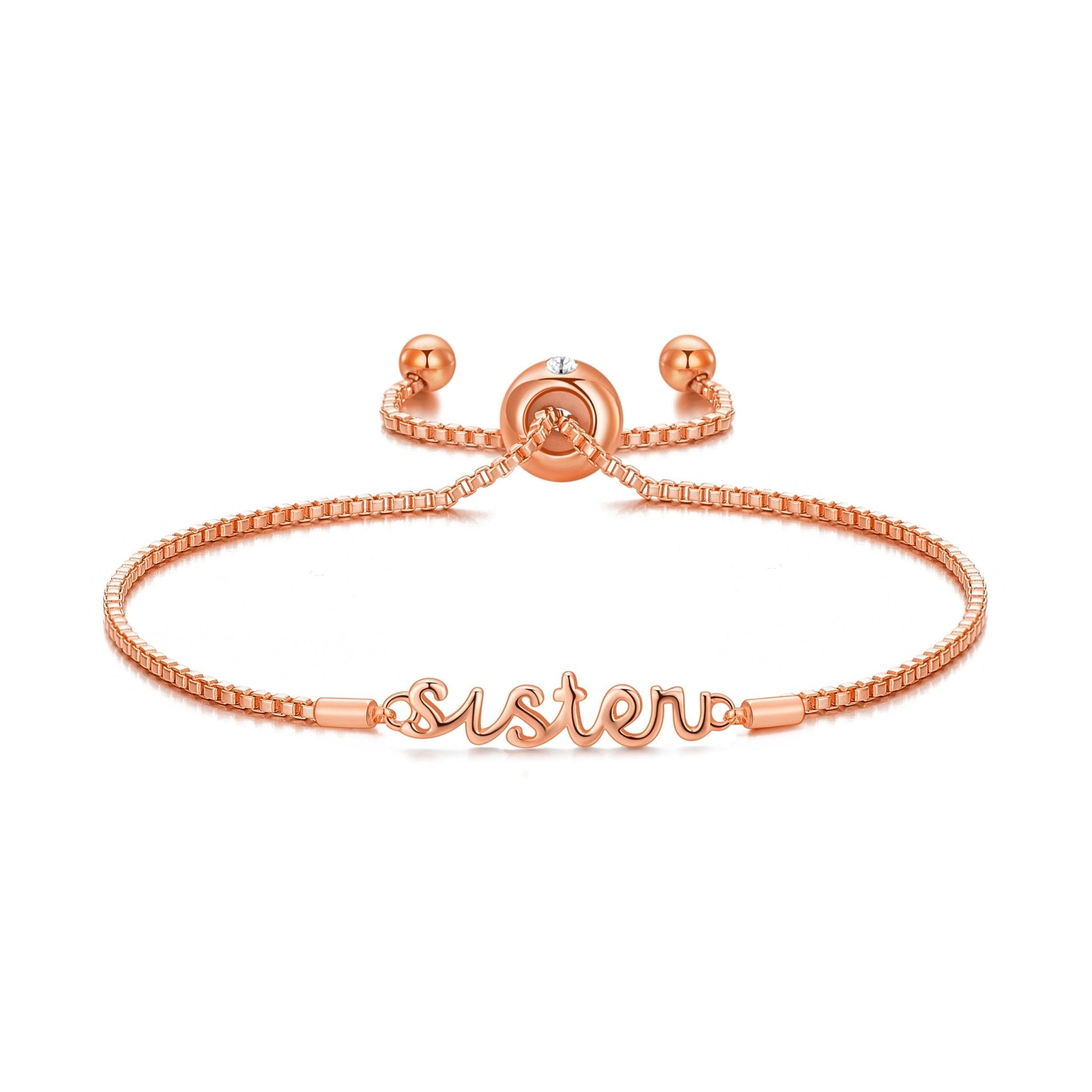 Rose Gold Plated Sister Bracelet with Quote Card Created with Zircondia® Crystals - Philip Jones Jewellery