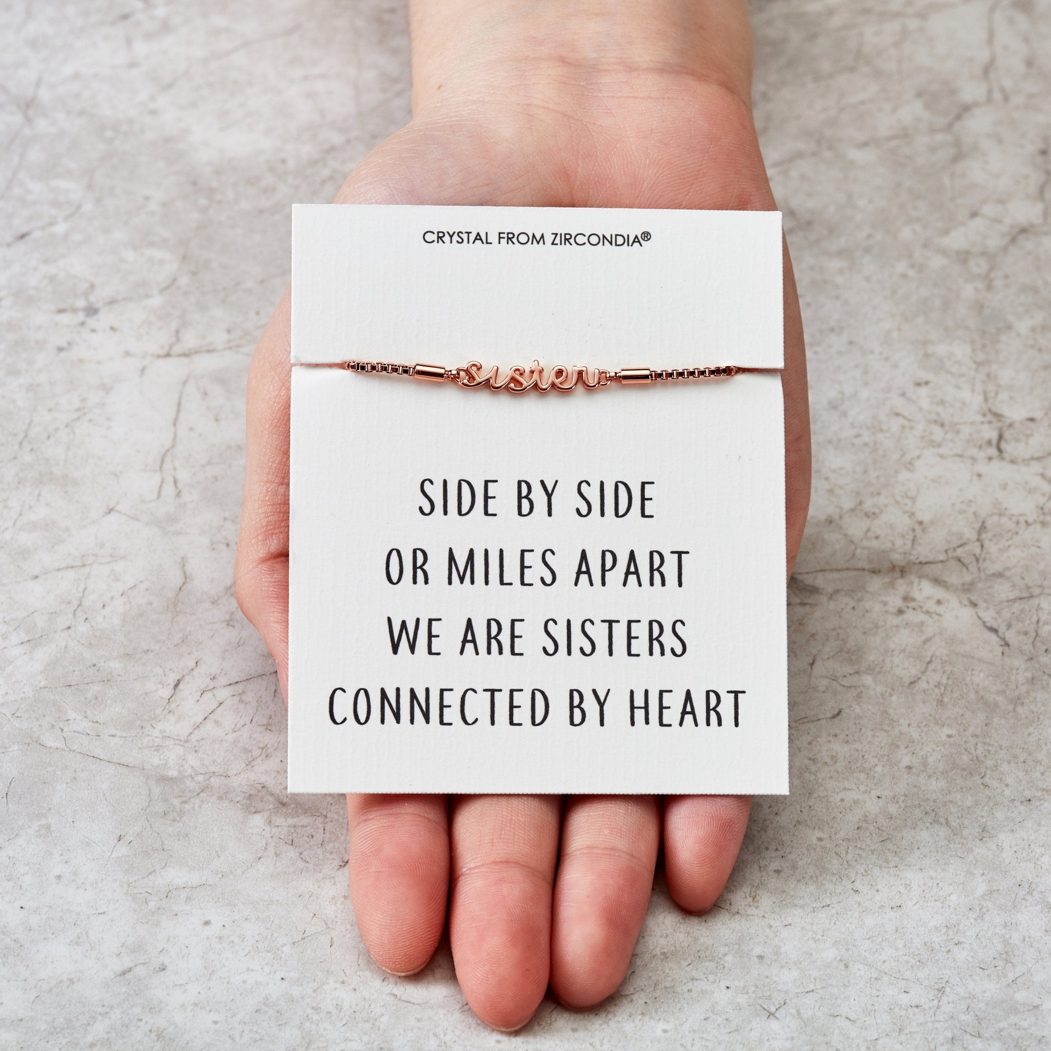 Rose Gold Plated Sister Bracelet with Quote Card Created with Zircondia® Crystals - Philip Jones Jewellery