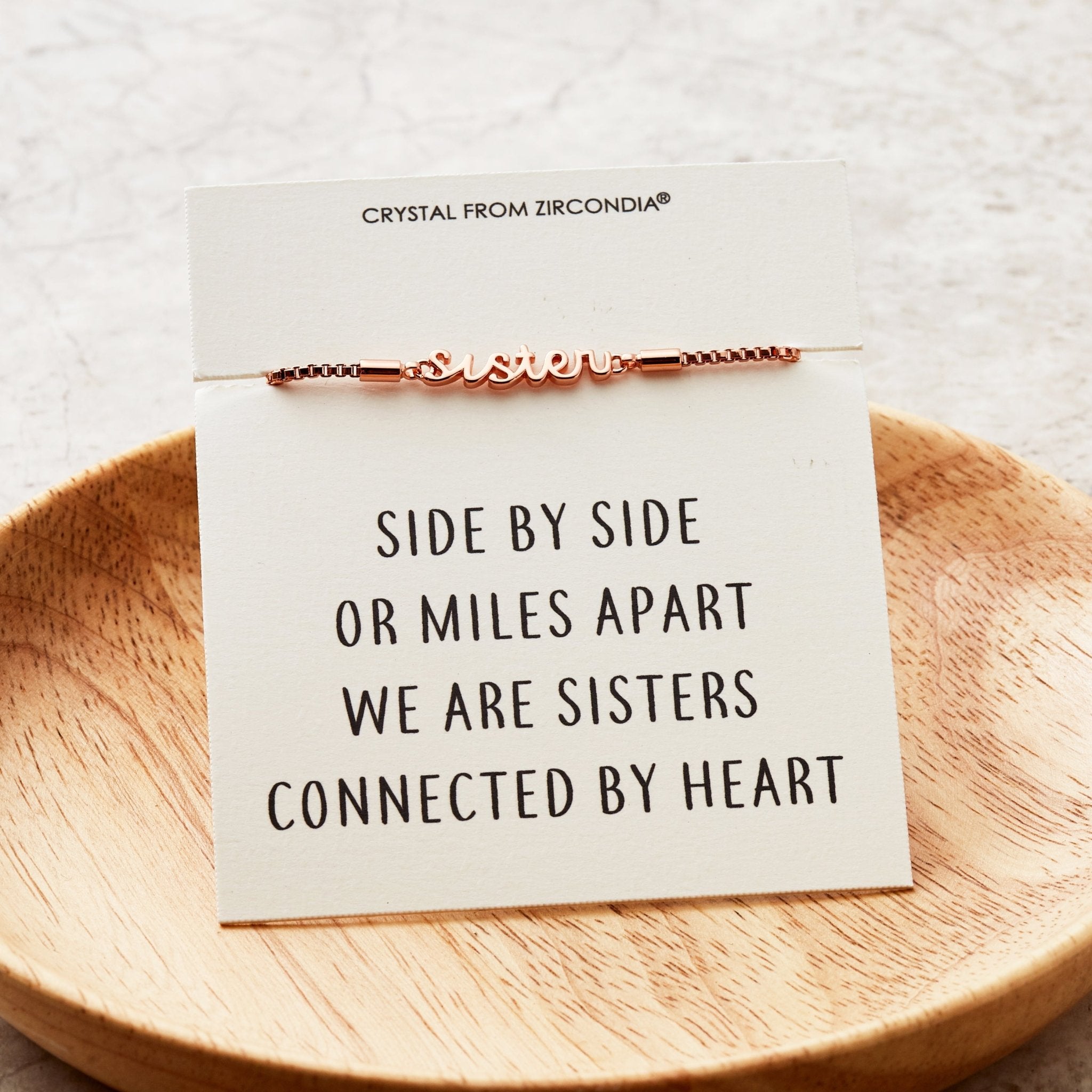 Rose Gold Plated Sister Bracelet with Quote Card Created with Zircondia® Crystals - Philip Jones Jewellery