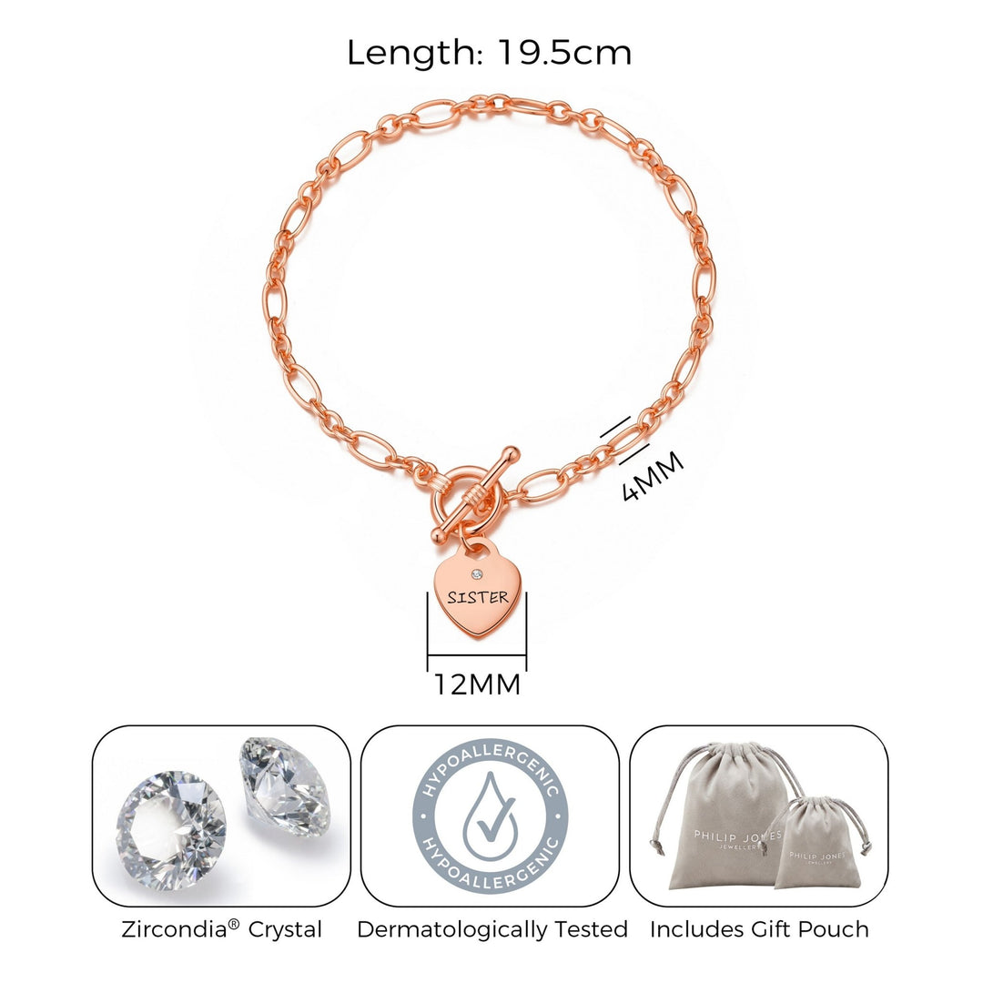 Rose Gold Plated Sister Charm Bracelet Created with Zircondia® Crystals - Philip Jones Jewellery