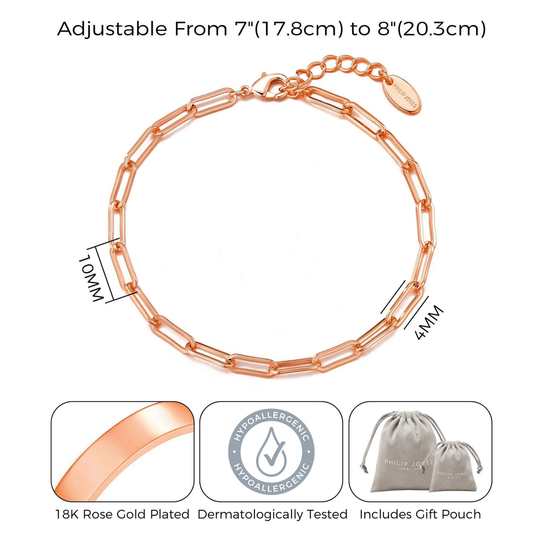 Rose Gold Plated Small Link Paperclip Bracelet - Philip Jones Jewellery