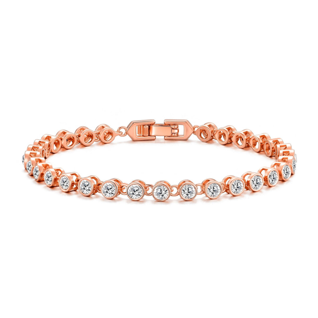 Rose Gold Plated Solitaire Bracelet Created with Zircondia® Crystals - Philip Jones Jewellery