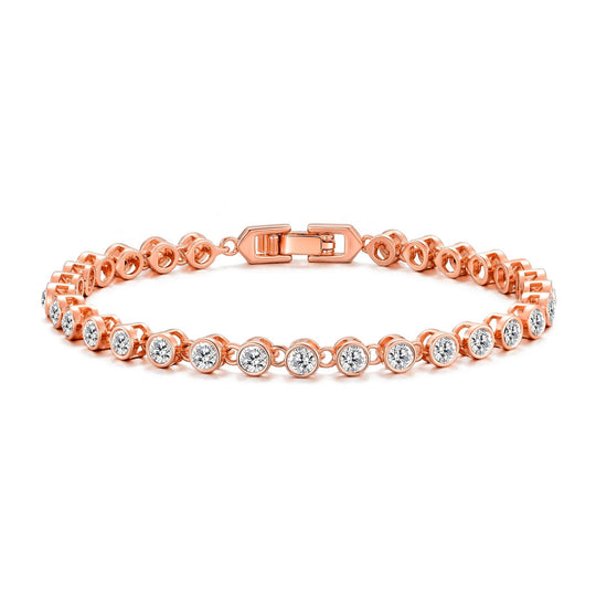 Rose Gold Plated Solitaire Bracelet Created with Zircondia® Crystals - Philip Jones Jewellery