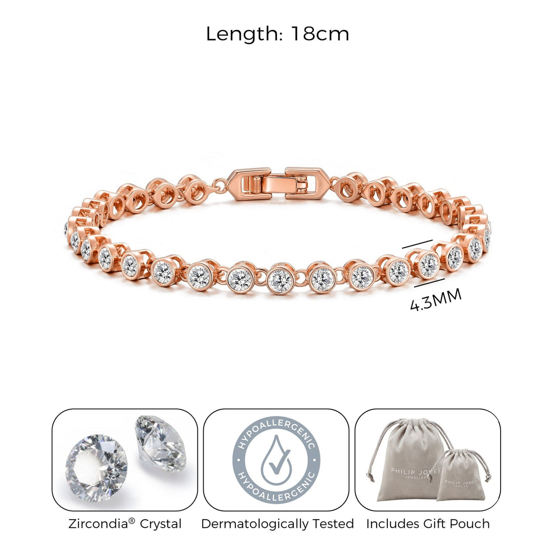 Rose Gold Plated Solitaire Bracelet Created with Zircondia® Crystals - Philip Jones Jewellery