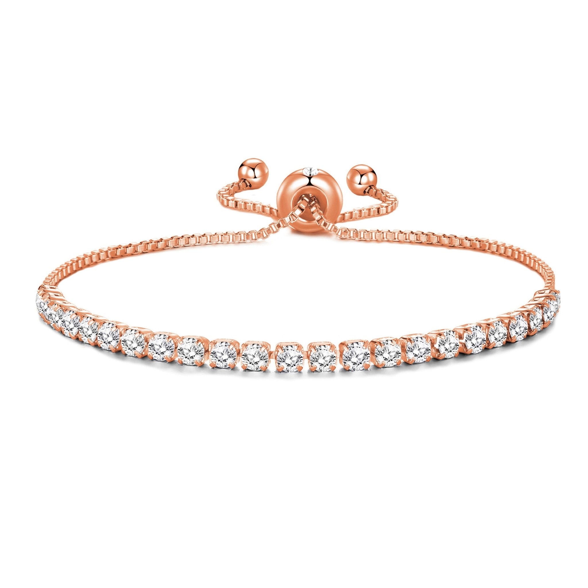 Rose Gold Plated Solitaire Friendship Bracelet Created with Zircondia® Crystals - Philip Jones Jewellery