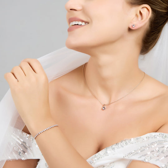 Rose Gold Plated Solitaire Friendship Bridal Set Created with Zircondia® Crystals - Philip Jones Jewellery