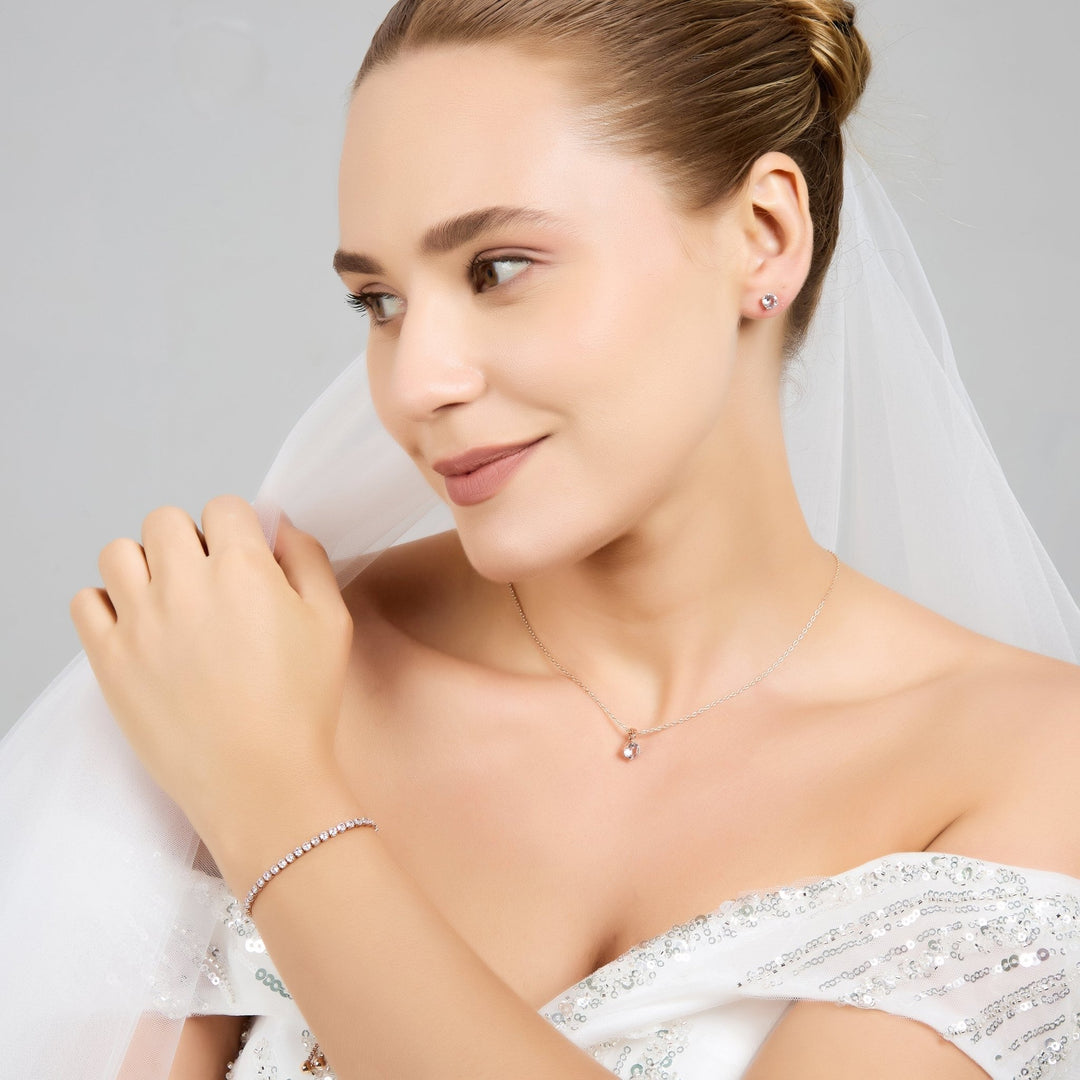 Rose Gold Plated Solitaire Friendship Bridal Set Created with Zircondia® Crystals - Philip Jones Jewellery