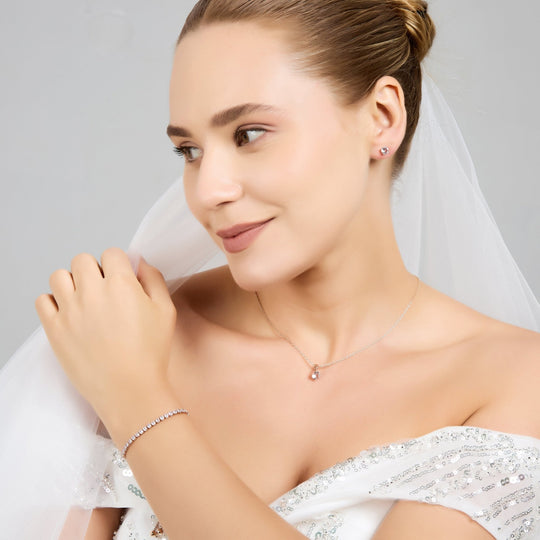 Rose Gold Plated Solitaire Friendship Bridal Set Created with Zircondia® Crystals - Philip Jones Jewellery