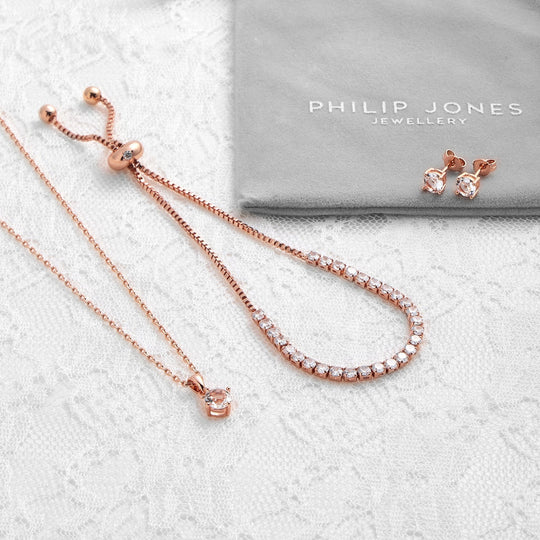 Rose Gold Plated Solitaire Friendship Bridal Set Created with Zircondia® Crystals - Philip Jones Jewellery