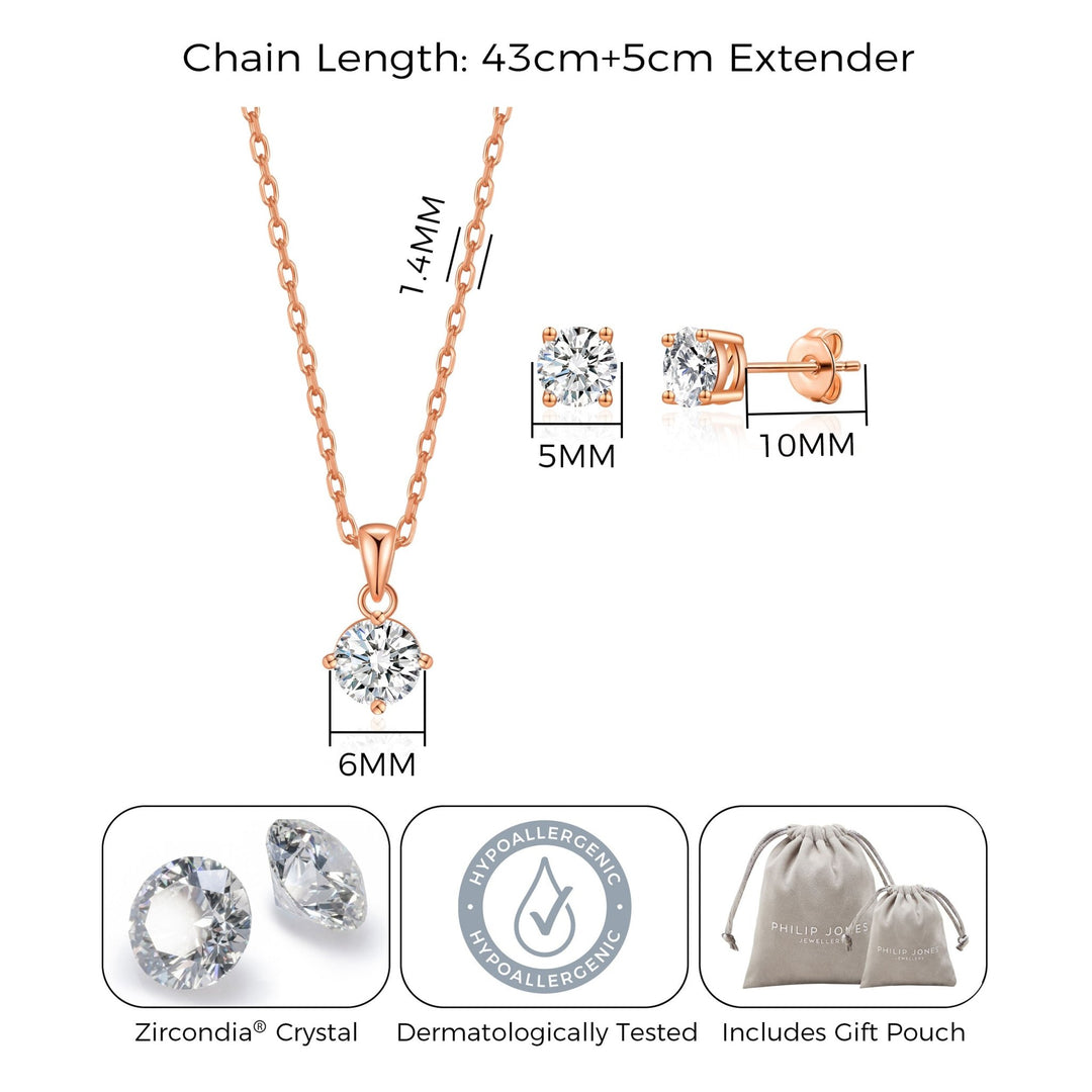 Rose Gold Plated Solitaire Friendship Slider Bridal Set Created with Zircondia® Crystals - Philip Jones Jewellery