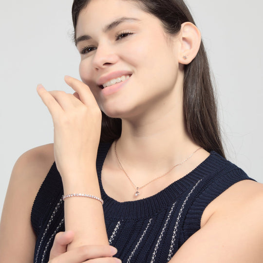 Rose Gold Plated Solitaire Friendship Slider Set Created with Zircondia® Crystals