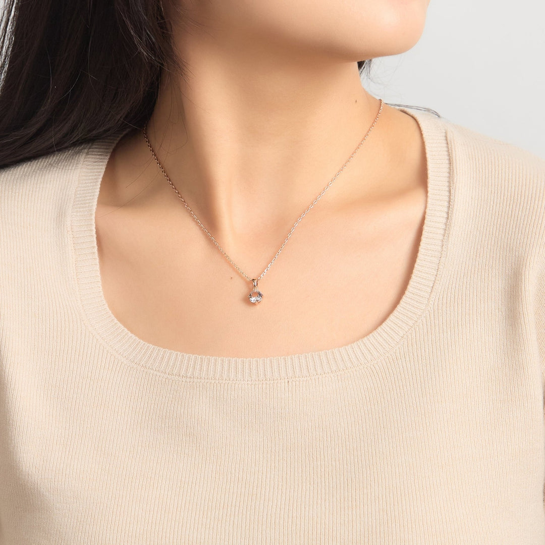 Rose Gold Plated Solitaire Necklace Created with Zircondia® Crystals - Philip Jones Jewellery