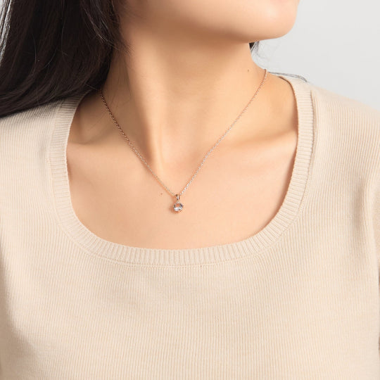 Rose Gold Plated Solitaire Necklace Created with Zircondia® Crystals - Philip Jones Jewellery