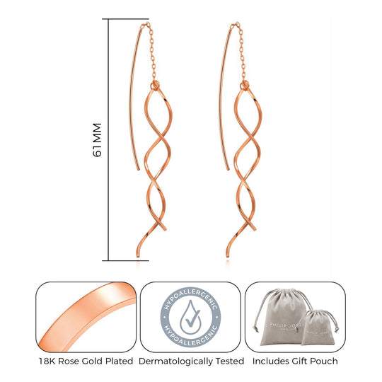 Rose Gold Plated Spiral Thread Earrings - Philip Jones Jewellery